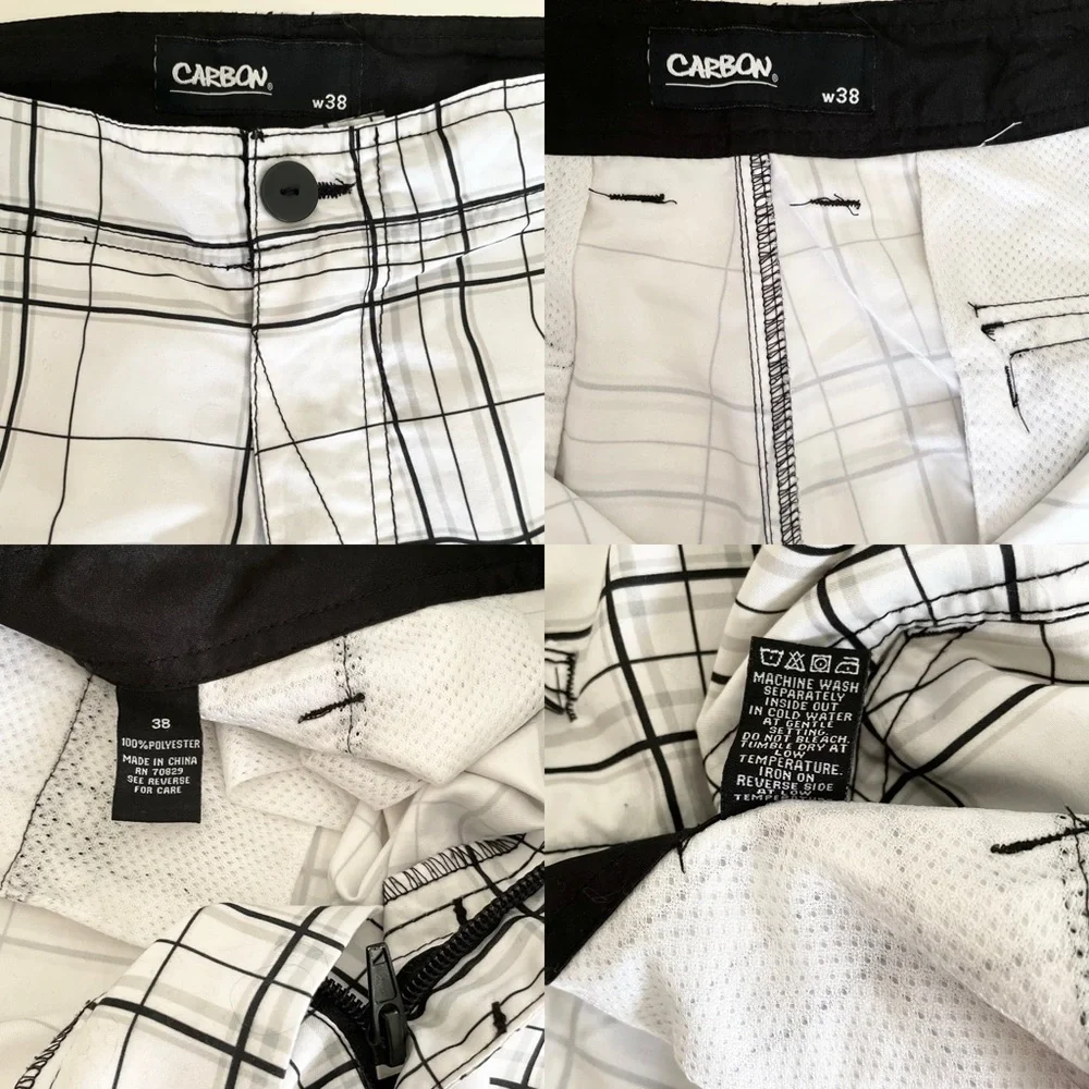 Carbon White and Black Plaid Relaxed Cargo Shorts Men’s 38